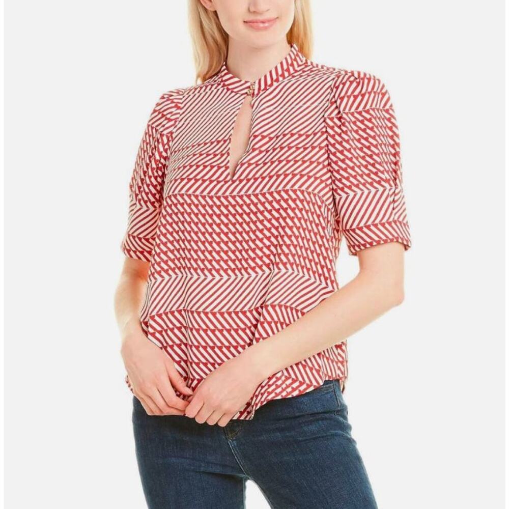 Joie Red and White Patterned Blouse